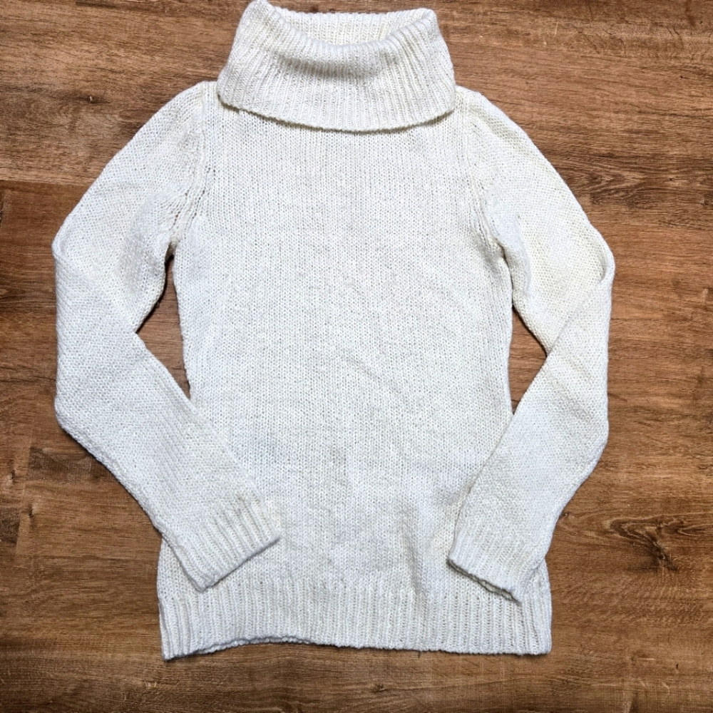 New York & Company Cream Wool Blend Cowl Neck Sweater